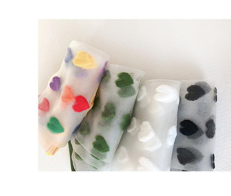 Women Socks New Fashion Long Transparent Cute Heart Thin Socks Female Summer Casual Sweet Funny Socks Stylish Ankle Socks For Women Stevvex