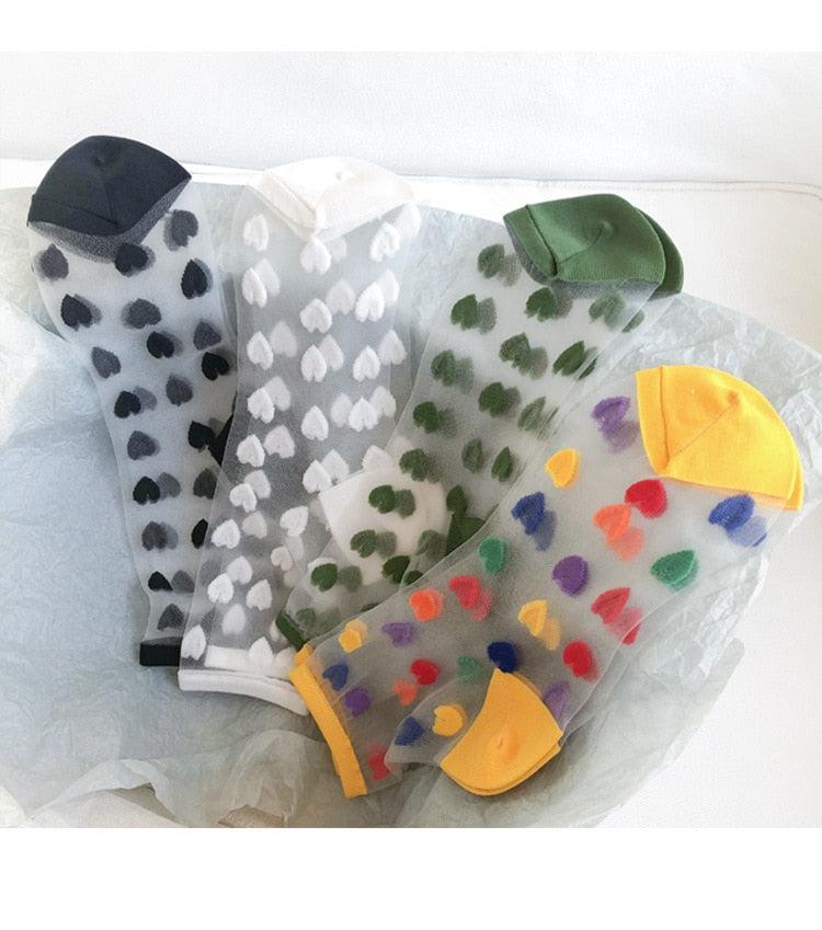 Women Socks New Fashion Long Transparent Cute Heart Thin Socks Female Summer Casual Sweet Funny Socks Stylish Ankle Socks For Women Stevvex