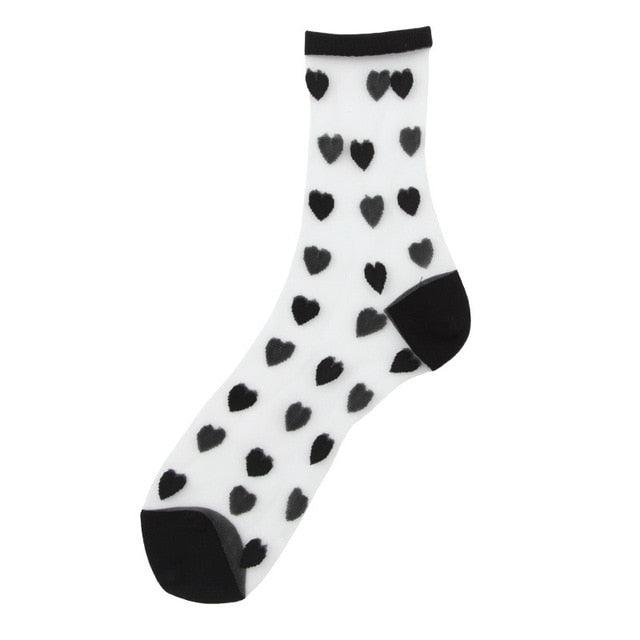 Women Socks New Fashion Long Transparent Cute Heart Thin Socks Female Summer Casual Sweet Funny Socks Stylish Ankle Socks For Women Stevvex