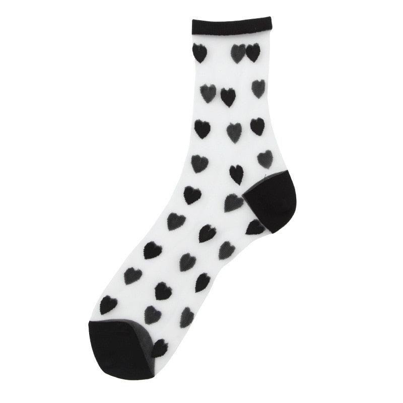 Women Socks New Fashion Long Transparent Cute Heart Thin Socks Female Summer Casual Sweet Funny Socks Stylish Ankle Socks For Women Stevvex