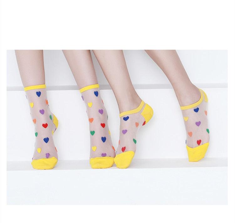 Women Socks New Fashion Long Transparent Cute Heart Thin Socks Female Summer Casual Sweet Funny Socks Stylish Ankle Socks For Women Stevvex