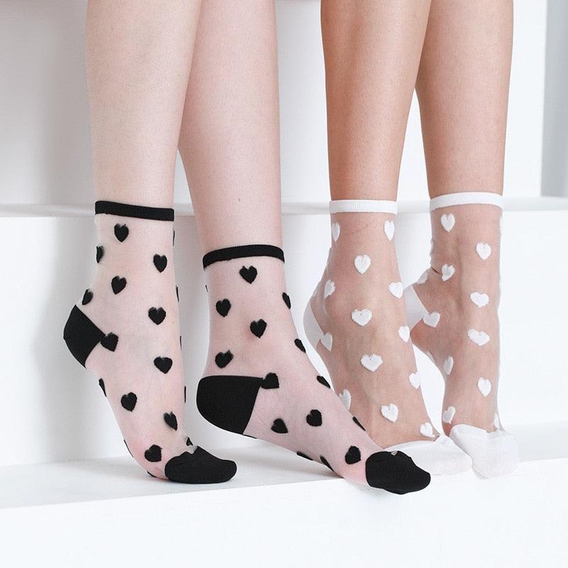 Women Socks New Fashion Long Transparent Cute Heart Thin Socks Female Summer Casual Sweet Funny Socks Stylish Ankle Socks For Women Stevvex