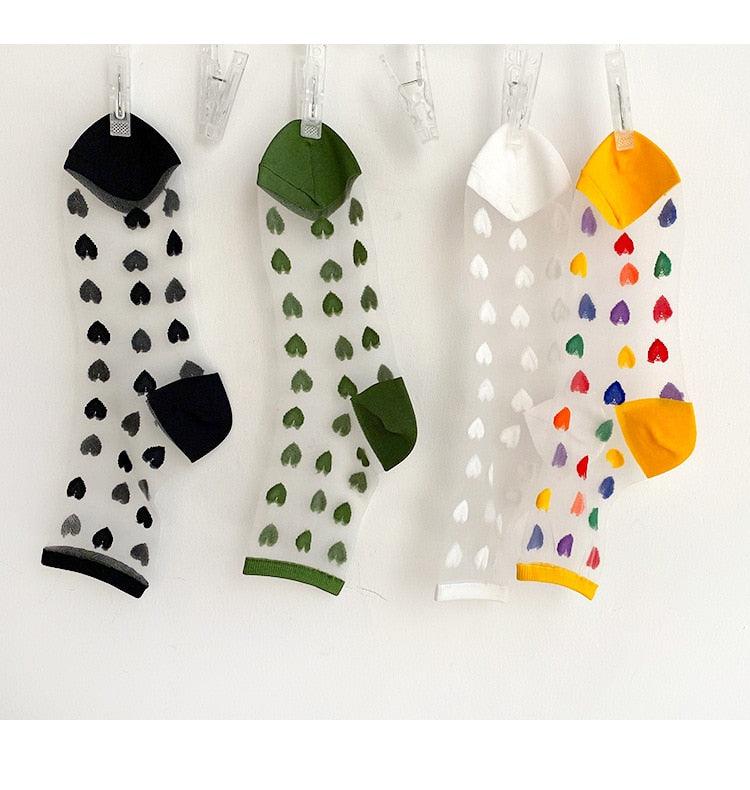 Women Socks New Fashion Long Transparent Cute Heart Thin Socks Female Summer Casual Sweet Funny Socks Stylish Ankle Socks For Women Stevvex