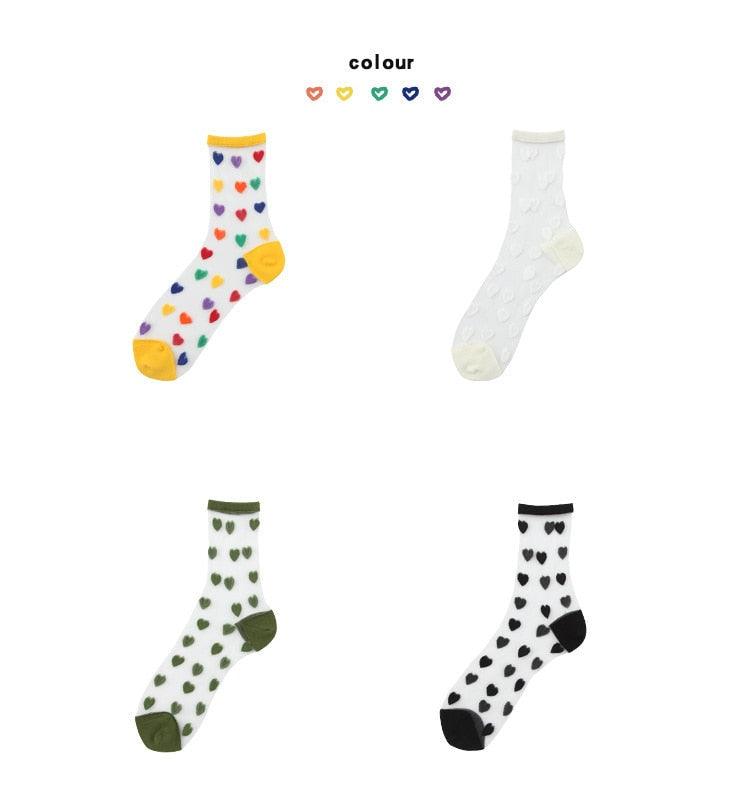 Women Socks New Fashion Long Transparent Cute Heart Thin Socks Female Summer Casual Sweet Funny Socks Stylish Ankle Socks For Women Stevvex