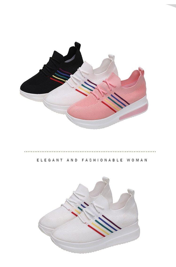 Women Sport Elegant Sneakers Platform Shoes Flats Solid Casual Spring Summer New Fashion Women's Vulcanized Running Sneakers Walking Tennis Shoes Lightweight Breathable Design Stevvex