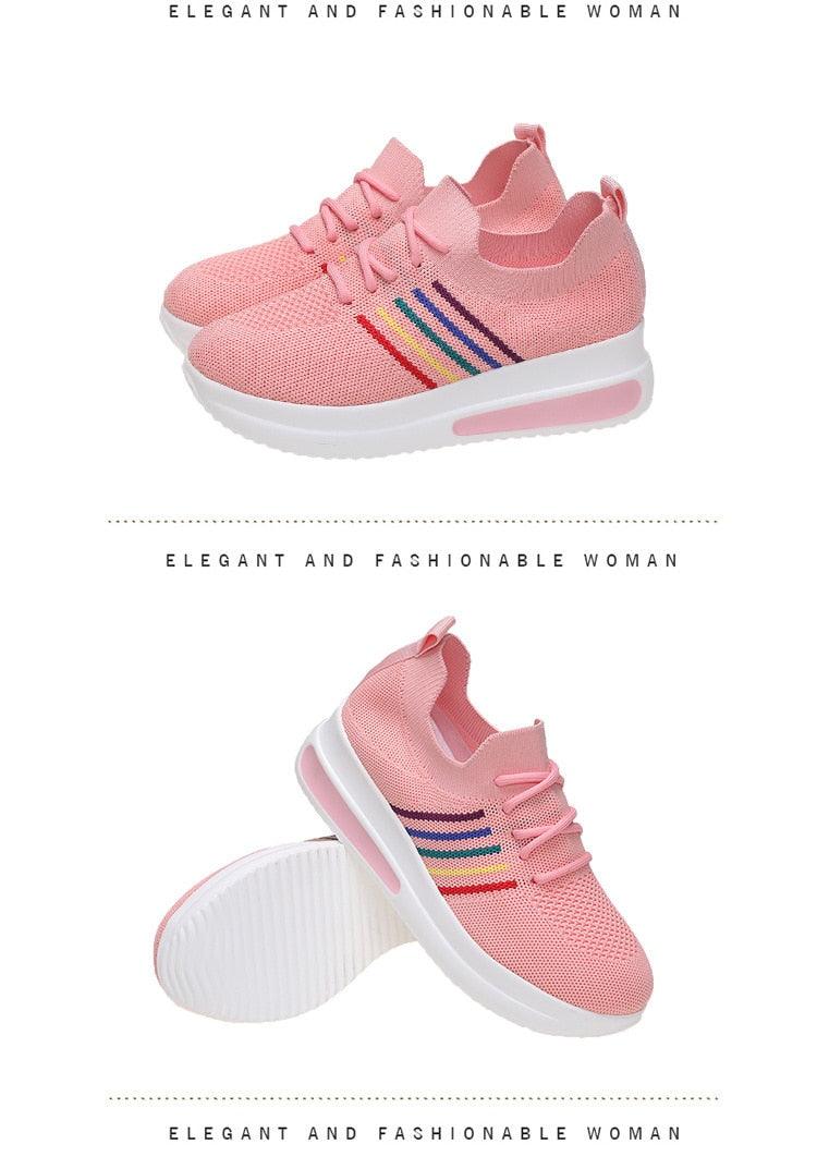 Women Sport Elegant Sneakers Platform Shoes Flats Solid Casual Spring Summer New Fashion Women's Vulcanized Running Sneakers Walking Tennis Shoes Lightweight Breathable Design Stevvex