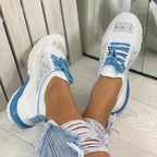 Women Sport Elegant Sneakers Platform Shoes Flats Solid Casual Spring Summer New Fashion Women's Vulcanized Running Sneakers Walking Tennis Shoes Lightweight Breathable Design Stevvex