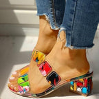 Women Square Heels Summer Sandals Open Toe Multi Colors Shoes Cute Sandals Flip Flops Slip On Fashion Wedding Dress Chunky Block Heels Open Back High Heel Slide Slipper Stevvex