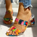 Women Square Heels Summer Sandals Open Toe Multi Colors Shoes Cute Sandals Flip Flops Slip On Fashion Wedding Dress Chunky Block Heels Open Back High Heel Slide Slipper Stevvex