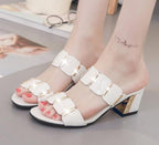 Women Square Heels Summer Sandals Open Toe Multi Colors Shoes Cute Sandals Flip Flops Slip On Fashion Wedding Dress Chunky Block Heels Open Back High Heel Slide Slipper Stevvex