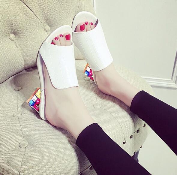Women Square Heels Summer Sandals Open Toe Multi Colors Shoes Cute Sandals Flip Flops Slip On Fashion Wedding Dress Chunky Block Heels Open Back High Heel Slide Slipper Stevvex