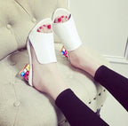 Women Square Heels Summer Sandals Open Toe Multi Colors Shoes Cute Sandals Flip Flops Slip On Fashion Wedding Dress Chunky Block Heels Open Back High Heel Slide Slipper Stevvex