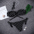 Women Strapless Bandage Push Up Dot Printed Bikini Set Women's Adjustable Bathing Suits Two Piece Swimwear Tie Cutout Low Waist String Bikini Set Lace Up Female Summer Swimwear Swimsuit Beachwear Stevvex