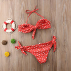 Women Strapless Bandage Push Up Dot Printed Bikini Set Women's Adjustable Bathing Suits Two Piece Swimwear Tie Cutout Low Waist String Bikini Set Lace Up Female Summer Swimwear Swimsuit Beachwear Stevvex