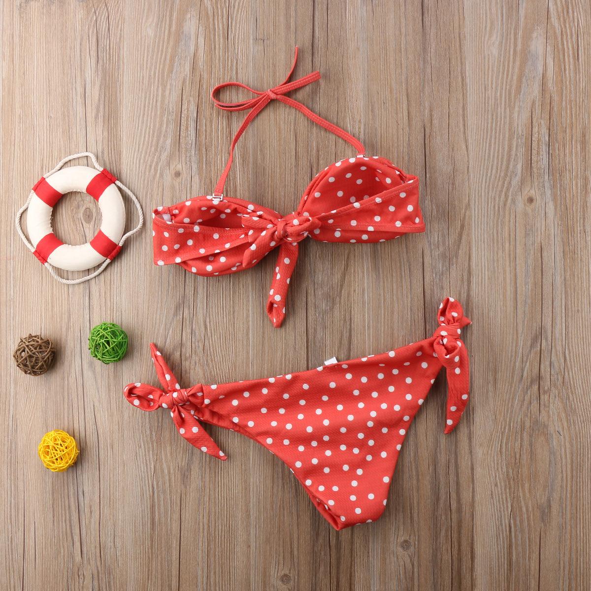 Women Strapless Bandage Push Up Dot Printed Bikini Set Women's Adjustable Bathing Suits Two Piece Swimwear Tie Cutout Low Waist String Bikini Set Lace Up Female Summer Swimwear Swimsuit Beachwear Stevvex