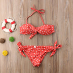 Women Strapless Bandage Push Up Dot Printed Bikini Set Women's Adjustable Bathing Suits Two Piece Swimwear Tie Cutout Low Waist String Bikini Set Lace Up Female Summer Swimwear Swimsuit Beachwear Stevvex