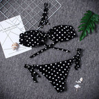 Women Strapless Bandage Push Up Dot Printed Bikini Set Women's Adjustable Bathing Suits Two Piece Swimwear Tie Cutout Low Waist String Bikini Set Lace Up Female Summer Swimwear Swimsuit Beachwear Stevvex