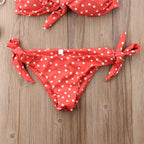 Women Strapless Bandage Push Up Dot Printed Bikini Set Women's Adjustable Bathing Suits Two Piece Swimwear Tie Cutout Low Waist String Bikini Set Lace Up Female Summer Swimwear Swimsuit Beachwear Stevvex