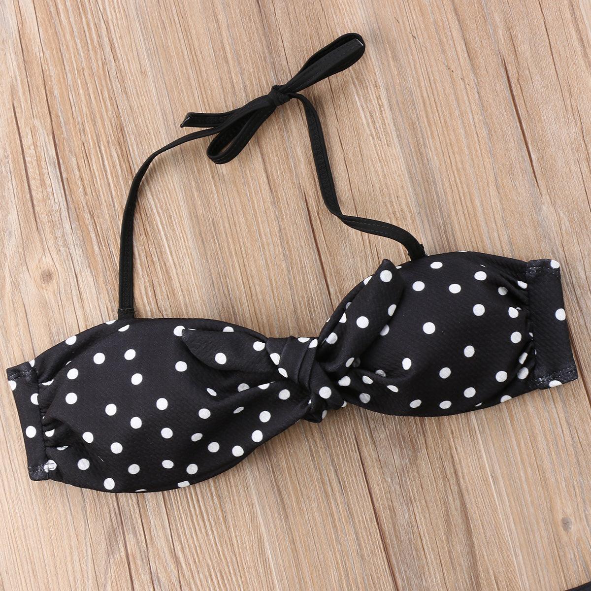 Women Strapless Bandage Push Up Dot Printed Bikini Set Women's Adjustable Bathing Suits Two Piece Swimwear Tie Cutout Low Waist String Bikini Set Lace Up Female Summer Swimwear Swimsuit Beachwear Stevvex