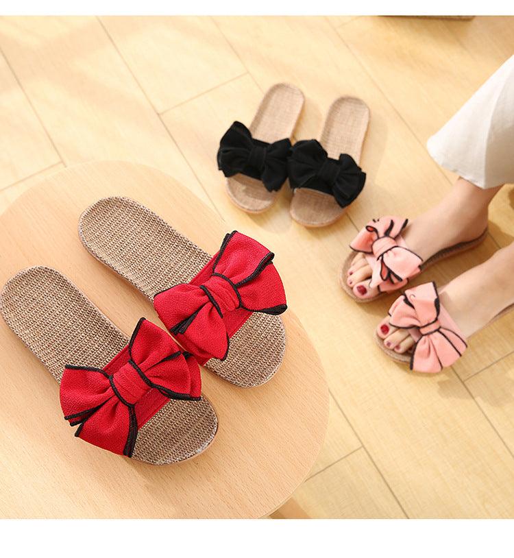 Women Summer Casual Slides Comfortable Flax Slippers Striped Bow Linen Flip Flops Platform Sandals Summer Indoor Slippers Linen Women's Slippers Flower Slippers Stevvex