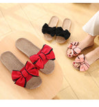 Women Summer Casual Slides Comfortable Flax Slippers Striped Bow Linen Flip Flops Platform Sandals Summer Indoor Slippers Linen Women's Slippers Flower Slippers Stevvex