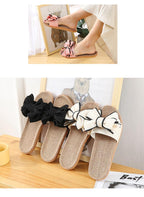 Women Summer Casual Slides Comfortable Flax Slippers Striped Bow Linen Flip Flops Platform Sandals Summer Indoor Slippers Linen Women's Slippers Flower Slippers Stevvex