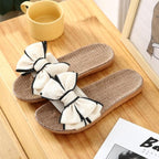 Women Summer Casual Slides Comfortable Flax Slippers Striped Bow Linen Flip Flops Platform Sandals Summer Indoor Slippers Linen Women's Slippers Flower Slippers Stevvex