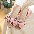 Women Summer Casual Slides Comfortable Flax Slippers Striped Bow Linen Flip Flops Platform Sandals Summer Indoor Slippers Linen Women's Slippers Flower Slippers Stevvex