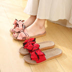 Women Summer Casual Slides Comfortable Flax Slippers Striped Bow Linen Flip Flops Platform Sandals Summer Indoor Slippers Linen Women's Slippers Flower Slippers Stevvex