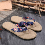 Women Summer Floral Flip Flops Beach Sandals Thongs Slippers Hemp Rope Travel Flip-Flops Unisex Home Slippers Flax Women House Slipper Open-Toe Breathable Slippers Stevvex
