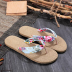 Women Summer Floral Flip Flops Beach Sandals Thongs Slippers Hemp Rope Travel Flip-Flops Unisex Home Slippers Flax Women House Slipper Open-Toe Breathable Slippers Stevvex
