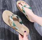 Women Summer Floral Flip Flops Beach Sandals Thongs Slippers Hemp Rope Travel Flip-Flops Unisex Home Slippers Flax Women House Slipper Open-Toe Breathable Slippers Stevvex
