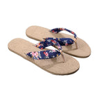 Women Summer Floral Flip Flops Beach Sandals Thongs Slippers Hemp Rope Travel Flip-Flops Unisex Home Slippers Flax Women House Slipper Open-Toe Breathable Slippers Stevvex