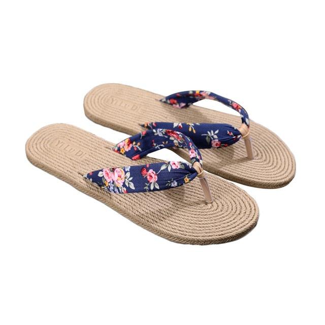 Women Summer Floral Flip Flops Beach Sandals Thongs Slippers Hemp Rope Travel Flip-Flops Unisex Home Slippers Flax Women House Slipper Open-Toe Breathable Slippers Stevvex