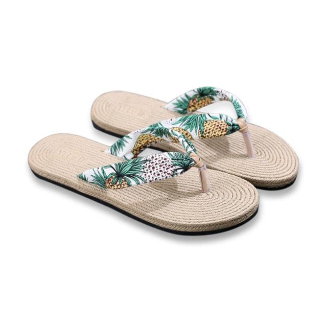 Women Summer Floral Flip Flops Beach Sandals Thongs Slippers Hemp Rope Travel Flip-Flops Unisex Home Slippers Flax Women House Slipper Open-Toe Breathable Slippers Stevvex