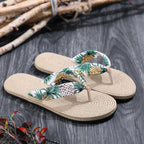 Women Summer Floral Flip Flops Beach Sandals Thongs Slippers Hemp Rope Travel Flip-Flops Unisex Home Slippers Flax Women House Slipper Open-Toe Breathable Slippers Stevvex