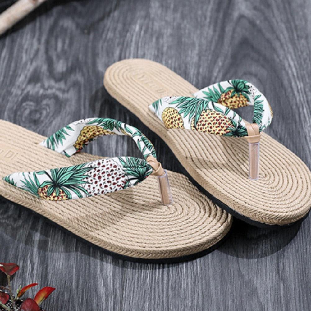 Women Summer Floral Flip Flops Beach Sandals Thongs Slippers Hemp Rope Travel Flip-Flops Unisex Home Slippers Flax Women House Slipper Open-Toe Breathable Slippers Stevvex