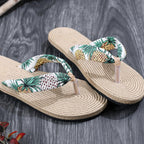 Women Summer Floral Flip Flops Beach Sandals Thongs Slippers Hemp Rope Travel Flip-Flops Unisex Home Slippers Flax Women House Slipper Open-Toe Breathable Slippers Stevvex