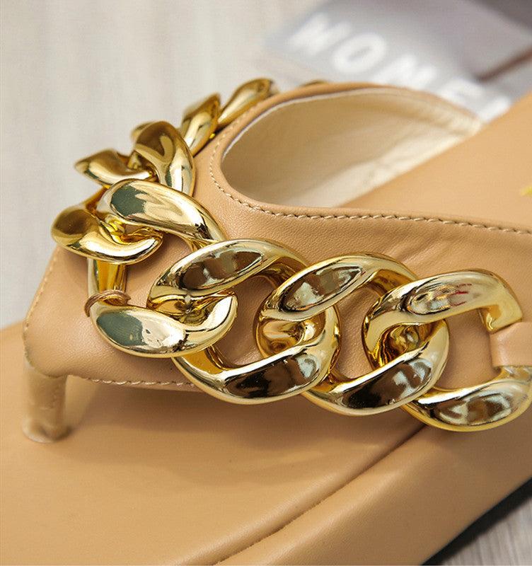 Women Summer Newest Fashion Chain Flip-flops Sandal Slippers Shoes Woman Flat Platform Sandals Casual Flat Slippers Slides Shoes Flat Sandals Casual Summer Shoes Stevvex