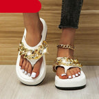 Women Summer Newest Fashion Chain Flip-flops Sandal Slippers Shoes Woman Flat Platform Sandals Casual Flat Slippers Slides Shoes Flat Sandals Casual Summer Shoes Stevvex