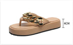 Women Summer Newest Fashion Chain Flip-flops Sandal Slippers Shoes Woman Flat Platform Sandals Casual Flat Slippers Slides Shoes Flat Sandals Casual Summer Shoes Stevvex