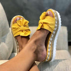 Women Summer Platform Mid Heels Bow Tie Open Toe Fashion Slides Beach Outdoor Shoes Knotted Bow Flat Footbed Sandals For Ladies Open Toe Casual Summer Slide Sandals Stevvex