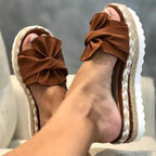 Women Summer Platform Mid Heels Bow Tie Open Toe Fashion Slides Beach Outdoor Shoes Knotted Bow Flat Footbed Sandals For Ladies Open Toe Casual Summer Slide Sandals Stevvex