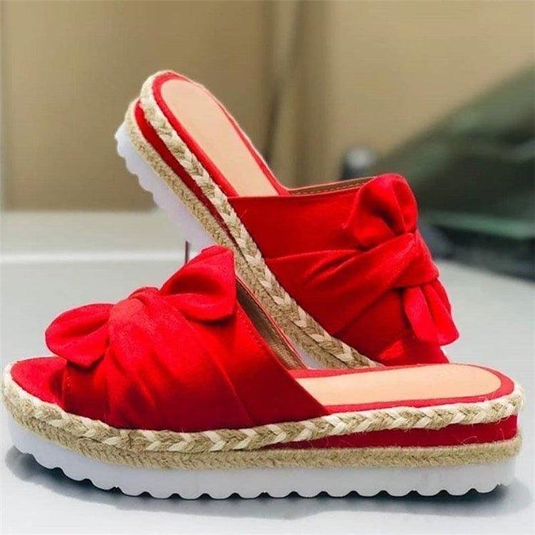 Women Summer Platform Mid Heels Bow Tie Open Toe Fashion Slides Beach Outdoor Shoes Knotted Bow Flat Footbed Sandals For Ladies Open Toe Casual Summer Slide Sandals Stevvex
