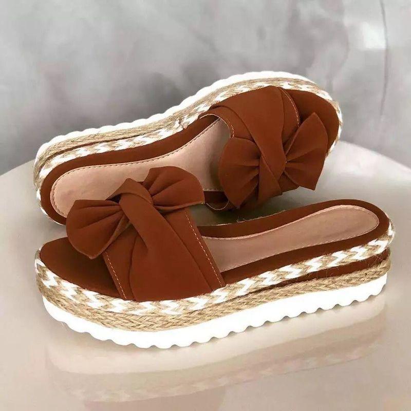 Women Summer Platform Mid Heels Bow Tie Open Toe Fashion Slides Beach Outdoor Shoes Knotted Bow Flat Footbed Sandals For Ladies Open Toe Casual Summer Slide Sandals Stevvex