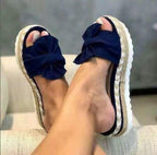 Women Summer Platform Mid Heels Bow Tie Open Toe Fashion Slides Beach Outdoor Shoes Knotted Bow Flat Footbed Sandals For Ladies Open Toe Casual Summer Slide Sandals Stevvex