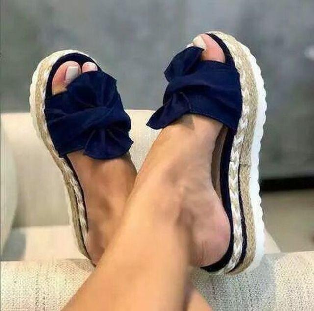 Women Summer Platform Mid Heels Bow Tie Open Toe Fashion Slides Beach Outdoor Shoes Knotted Bow Flat Footbed Sandals For Ladies Open Toe Casual Summer Slide Sandals Stevvex