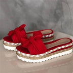 Women Summer Platform Mid Heels Bow Tie Open Toe Fashion Slides Beach Outdoor Shoes Knotted Bow Flat Footbed Sandals For Ladies Open Toe Casual Summer Slide Sandals Stevvex