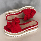 Women Summer Platform Mid Heels Bow Tie Open Toe Fashion Slides Beach Outdoor Shoes Knotted Bow Flat Footbed Sandals For Ladies Open Toe Casual Summer Slide Sandals Stevvex