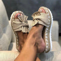 Women Summer Platform Mid Heels Bow Tie Open Toe Fashion Slides Beach Outdoor Shoes Knotted Bow Flat Footbed Sandals For Ladies Open Toe Casual Summer Slide Sandals Stevvex
